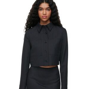 WILFRED CLASSIC PINSTRIPES NAVY LITTLE CROPPED JACKET BLAZER NWOT